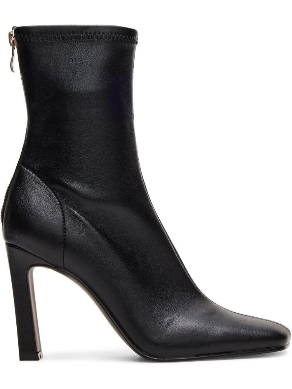 Women's Black Square Toe Stretch Back Zipper Block High Heel Ankle Boots